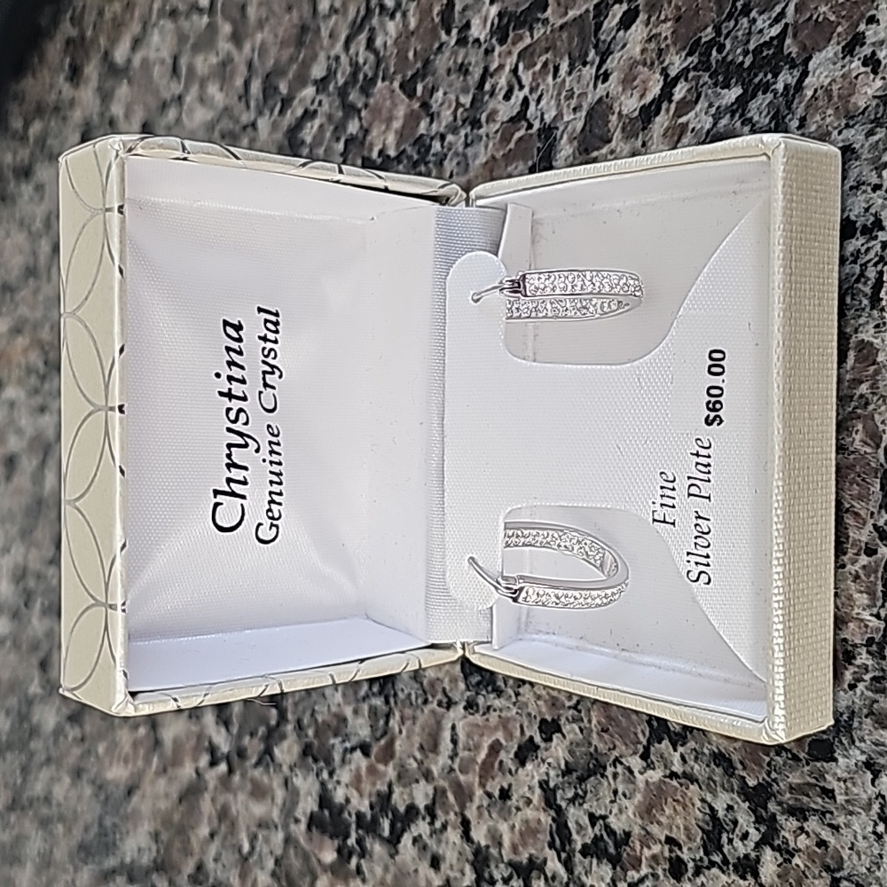 Chrystina Silver Hoop Earrings